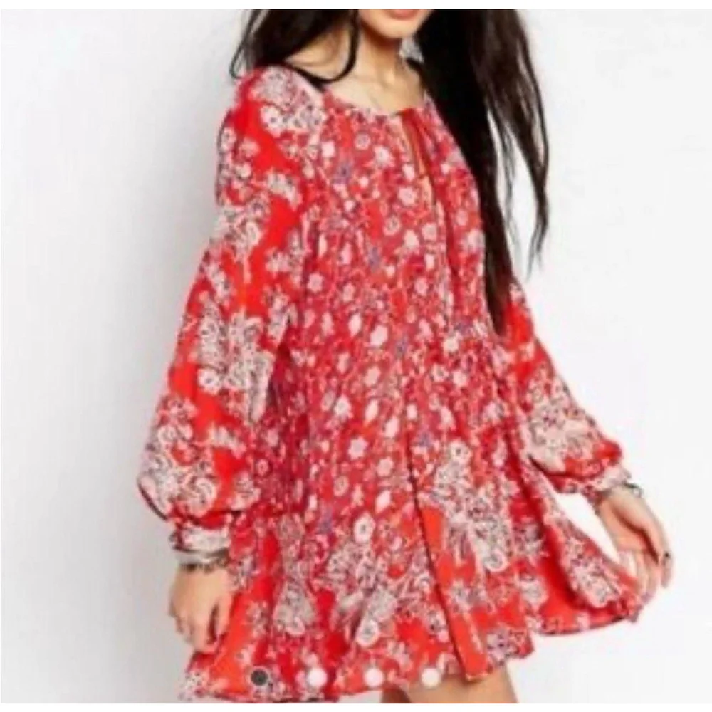 Free People Red Floral Mini Dress - Picture 1 of 10